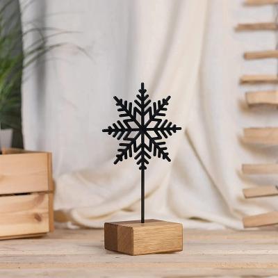 China Eclectic Snowflake Metal  Wooden Stand Modern Industrial Decoration with Wood and Metal for sale