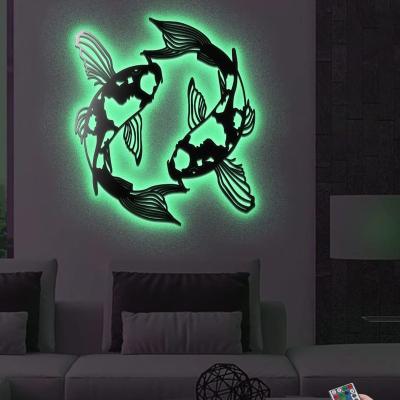 China Eclectic Koi Fish Metal Wall Art With Led Lights Wall Decor for sale