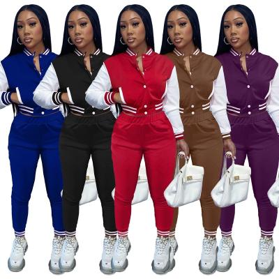 China S Autumn Breathable Gears For Women Winter Sports Wear Jogger Sweatsuit Patchwork Button Sleeve Set Baseball Uniform Long for sale