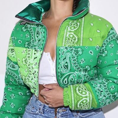 China Sustainable Fashion M8079 2021 Ladies Casual Printed Long Sleeve Cropped Women's Winter Bubble Down Coats Zip Crop Stripper Coat for sale