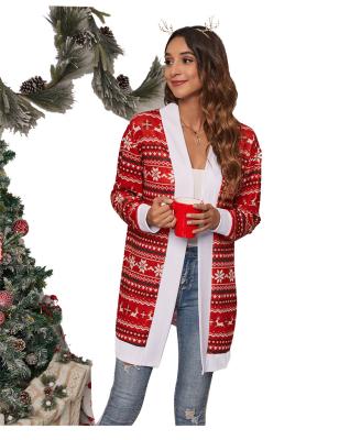 China New Style Fashion QUICK DRY Women Open Front Ladies Jacquard Christmas Cardigan Christmas Print Long Coat for sale