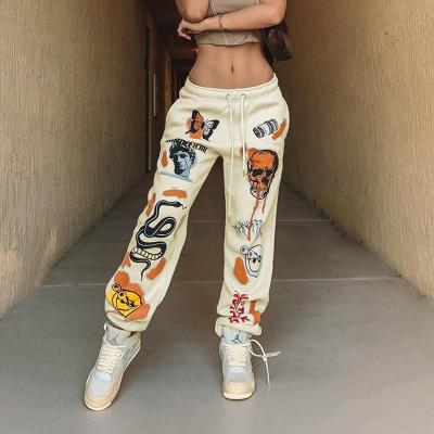 China 2021 New Arrival Autumn Spring Women High Waist Breathable Design Pants Street Casual Women's Pocket Printed Side Pants Sweatpants for sale