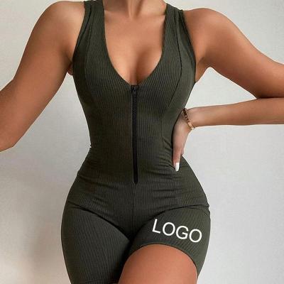 China QUICK DRY custom solid ladies jump suits classy logo jumpsuit for women one piece zipper jumpsuit knitted jumpsuit workout wear for sale