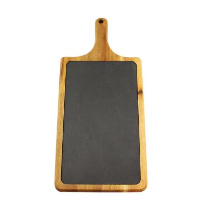 China Viable hot sale rectangle rubber wooden cheese cutting board with slate cheese board and cheese knife set for sale