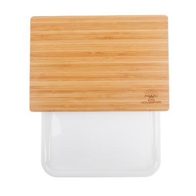 China Sustainable Hot Wholesale New Design Homsense Amazon Vegetable Bamboo Cutting Board With Plastic Serving Tray for sale