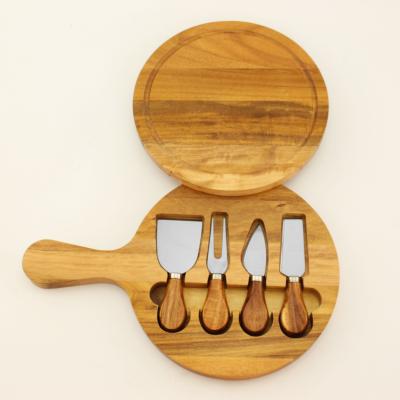 China Amazon Viable Hot Selling Rubber Wooden Cheese Knife Board Set With Handle Stainless Steel Kitchen Factory Low MOQ for sale