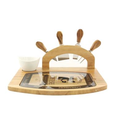 China Wholesale Natural Bamboo Kitchen Utensil Swivel Cheese Cutting Board Set With Cheese Knife Set for sale