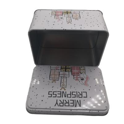 China Full Lid Custom Printed Rectangular Empty Christmas Metal Cookie Tin Box for sale