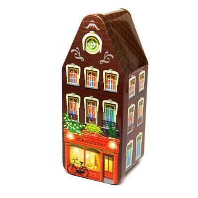 China Food House Shape Gift Food Packaging Tin Box Candy Tin Can Metal Box for sale