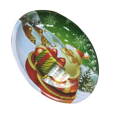 China Round Tin Tray Tin Tray Christmas Design Metal Rolling Tin Serving Tray for sale