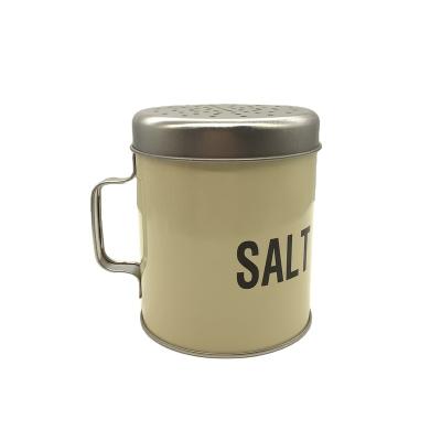 China Spice Chicken Tin Cup Handle Tin Box Round Metal Spice Jar Box For Salt for sale