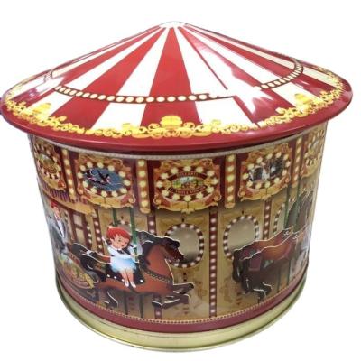 China Custom Round Carousel Musical Tin Can For Music Tin Can For Kids Recyclable Round Carousel Rotating for sale