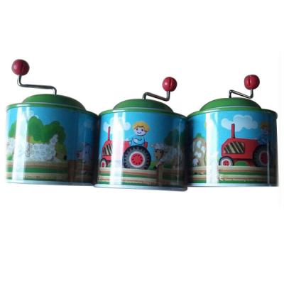 China Gift & Wholesale Craft Music Tin Boxes Silver Round Tin Box Packaging With Handle for sale