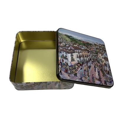 China Tin Box Packaging Food Grade Metal Square Custom Printed Empty Cookie Tin Box Packaging for sale