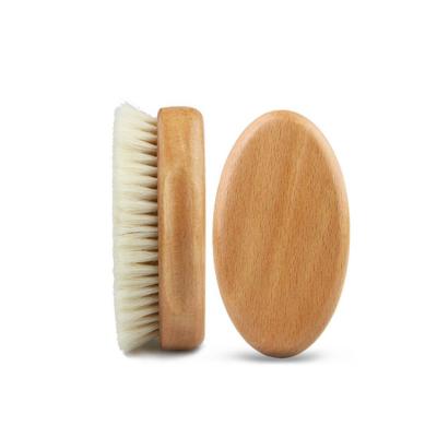 China Home Custom Logos Natural Wooden Soft Goat Hair Bristle Beard Brush For Men Palm Sized Straight Beard Brush for sale