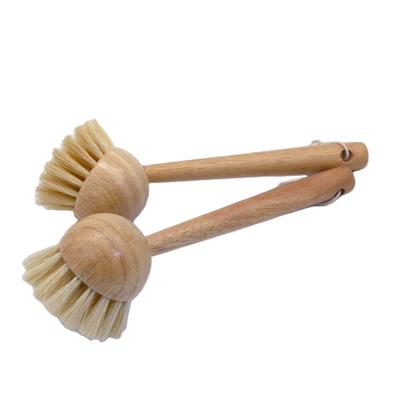 China Sustainable Cleaning Tools Kitchen Dish Brush Wooden Bamboo Scrubber Scrubber With Natural Fiber Sisal Bristles for sale