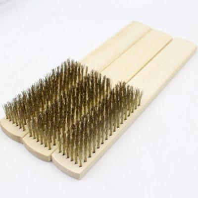 China Sustainable Natural Wire Handle Cleaning Brush Wood Handle Wire Scratch Brush With Soft Brass Bristle for sale