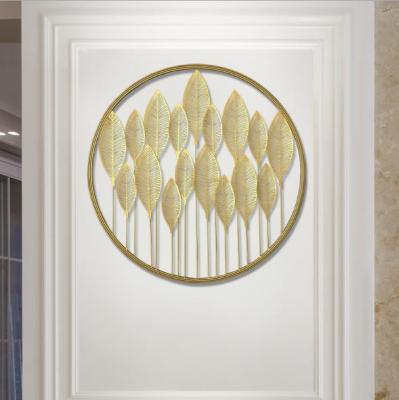 China Minimalist light luxury living room background wall hanging decorations, creative iron art gold leaves, metal wall decorations for sale