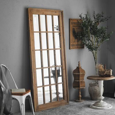 China Minhui Style Assembled Rustic Decoration Hanging Window Arch Mirror Floor Frame Large Decorative Mirror Wooden Mirror Wall Hanging for sale