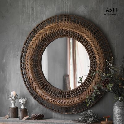 China Minhui Home Decor Circular Woven Wood Assembled Wall Mirror for sale