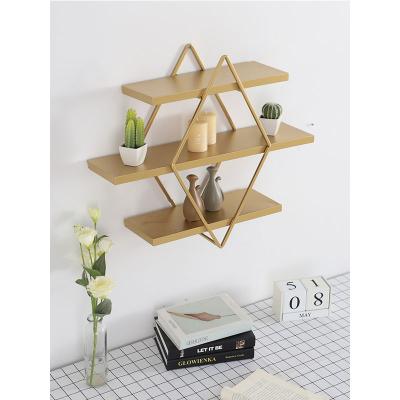 China Minimalist Floating Shelves Wall Shelf Bedroom Bathroom Living Room Kitchen 3 Tier Rustic Geometric Diamond Metal Storage Wall Shelves for sale