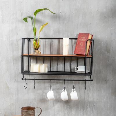 China Minhui Retro Iron Wall Shelving Furniture Double Wall Shelving Kitchen Storage Assembled Handmade Single Shelf for sale