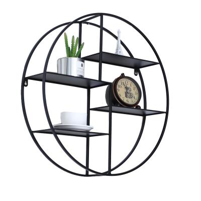 China Hot Selling Black Decor Stocked Nordic Modern Industrial Metal Loft Gold Home Around Wall Floating Display Stand for sale