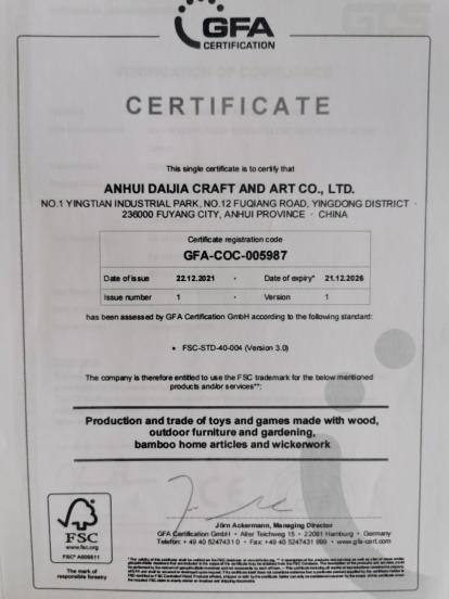 FSC - Anhui Daijia Craft And Art Co., Ltd.