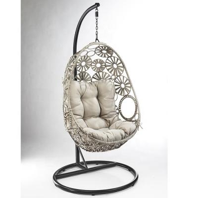 China Tropical Bali Style Modern Daijia China Flower Style PE Rattan Swing Comfort Furniture Outdoor Egg Swing Chair With Stand for sale