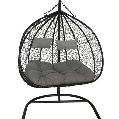 China New Strong Swing Seat Design Double Seater Rattan Swing Chair For Patio Hanging Wicker Egg Basket With Metal U Bracket for sale