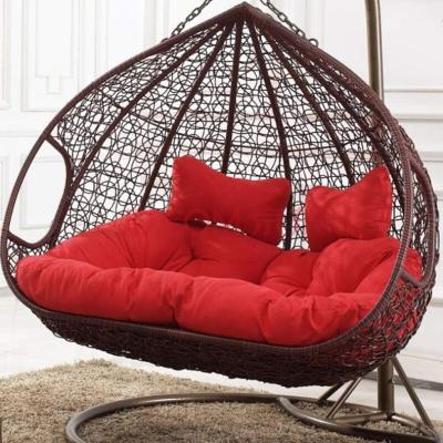 China High Quality Comfortable Outdoor Double Swing Chair Use Metal Base Rattan Wicker Handcrafted Home Furniture Double Chair for sale