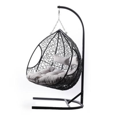 China Traditional Balcony Furniture Hanging Egg Chair With Wicker Rack 2 Seat Swing Chair Factory Directly for sale