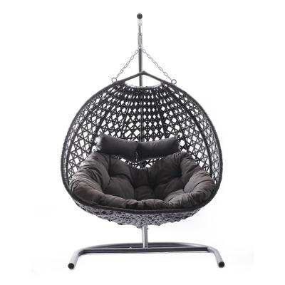 China DAIJIA CHINA modern outdoor wicker double swing chair hanging chair, FACTORY direct hanging chair with stand and waterproof cushion for sale