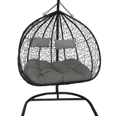 China Leisure Styles Indoor Outdoor Double People Swing Hanging Chair For 2 Seater Use Egg Portable Rattan Wicker Chair for sale