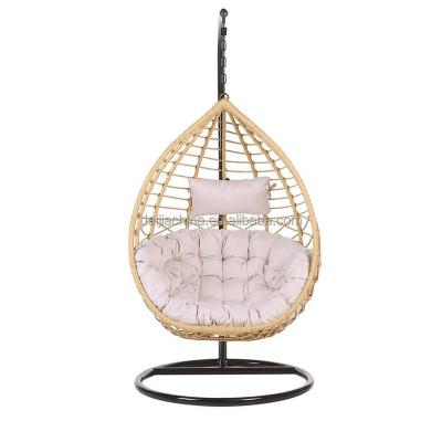 China Nice Swing Design Rattan Egg Shape Chair Super Comfortable Durable Outdoor Furniture Wicker Rattan Hanging Egg Chair With Stand By Pool for sale