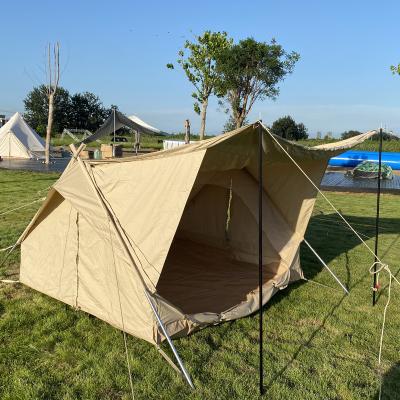 China Waterproof Outdoor Camping Indian Rise Type House Ridge Shape Tied Cotton Tent With Awning for sale