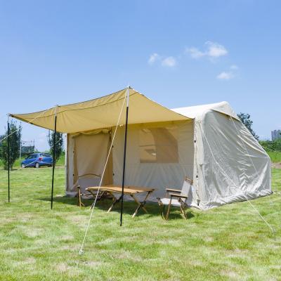 China Waterproof polyester cotton canvas air duct beam house camping glamping inflatable tents with shade tent for sale