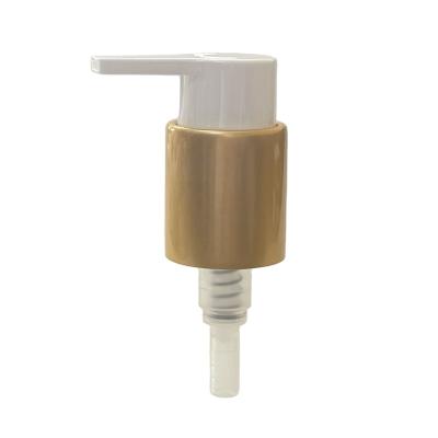 China Spill Non Lock Mouth Lotion Pump 0.65cc 24mm Matte Gold Aluminum Long Left Right Lotion Pump With Left Right Lock for sale