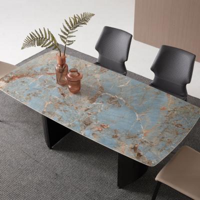 China ZEYU Texture Home Furniture 4 Chair 6 Leather Dining Table Top Quality Italian Marble Top Set Best for sale