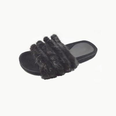 China Fashion Trend Women Warm Plush Fur And Slide Leather Home Slipper Indoor Or Casual Sandals for sale