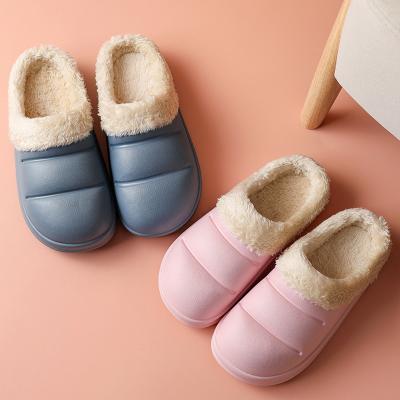 China 2021 Fashion Trend Plush Shoes Female Winter Women's New Couples Cotton Slippers Plus Velvet Waterproof EVA Plush Slippers For Ladies for sale