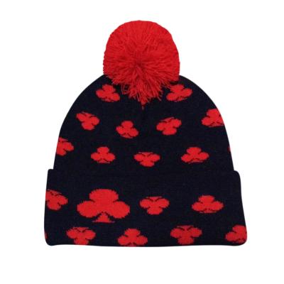 China JOINT Cheap Ladies Knit Winter Hat Jacquard Custom Women Knit Winter Hats With Pom Pom for sale