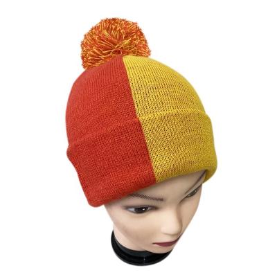 China JOINT Cheap Mens Slapped Knit Hats Custom Two Tones Knitted Beanie With Top Ball for sale