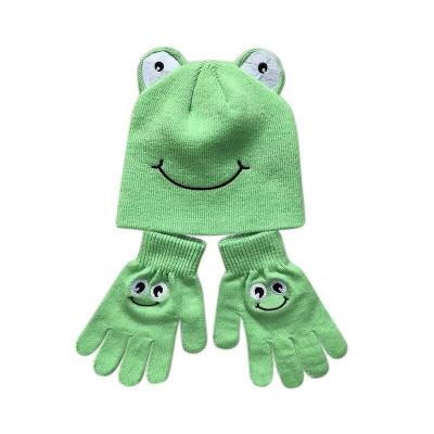 China Wholesale Custom Long Kids Boys Girls Knit Frog Beanie And Glove Animal Set for sale