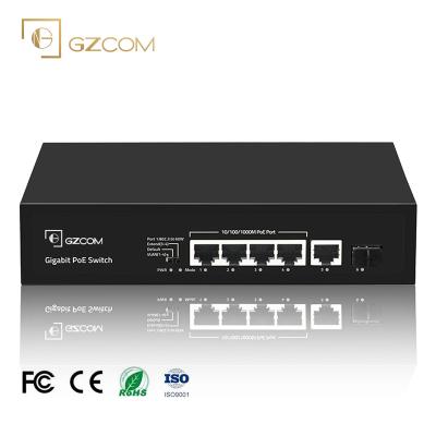 China POE 6 Ports Gigabit 120W PoE PoE Switch 4*10/100/1000M + 1*10/100/1000M RJ45 + 1*SFP For IP Camera CCTV for sale