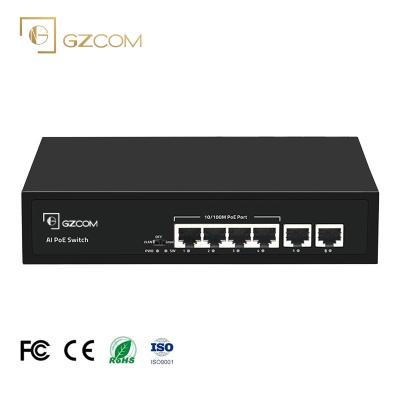 China Support PoE VLAN 6 Ports 65W 10/100M PoE Switch 4*10/100M + 2*10/100Mbps RJ45 Ports For IP Camera CCTV for sale