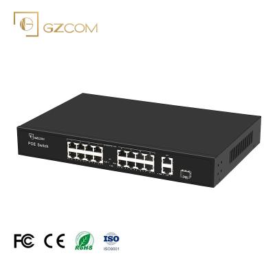 China VLAN/Extend 250-Meter 16 Ports 300W Gigabit PoE Hybrid Switch 16*10/100M Ethernet PoE Uplink Ports + 2*Gigabit +1*Gigabit SFP For CCTV Network for sale