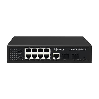 China Support VLAN QoS 8 Ports Ethernet Switch 8*10/100/1000Mbps Ports +2*SFP Ports Gigabit L2 Managed Ethernet Switch for TV IP Camera closed circuit for sale