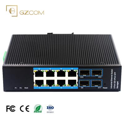 China LACP 12 Ports Industrial PoE Switch 8*10/100/1000BASE-TX+4*SFP Uplink Port PoE Controlled Switch for sale