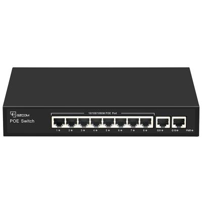 China 8 PoE Port Ethernet PoE Switch 8*10/100/1000M + 2*10/100/1000Mbps 8 2 Uplink PoE Switch for sale